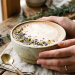 Lavender Chamomile Latte Lavender Rooibos Chamomile Latte made with Majestic Tea