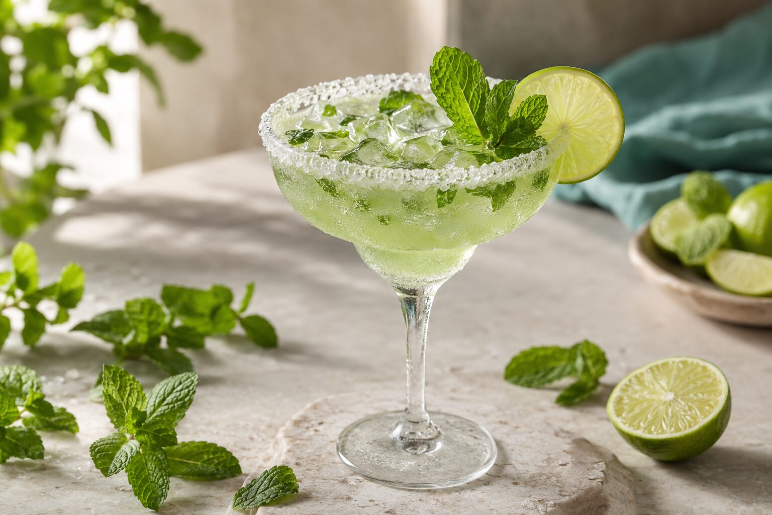 Minty bliss lime margarita mocktail Minty Bliss Lime Margarita Mocktail with fresh lime and peppermint