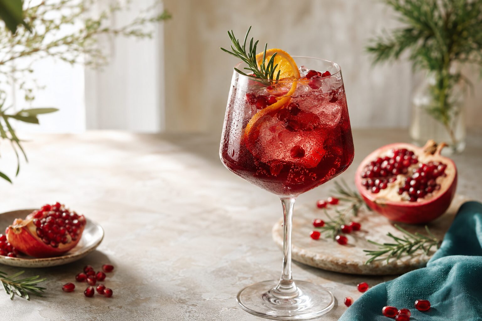 Ruby Pomegranate Tea Spritz Pomegranate Ruby Rosemary Spritz with pomegranate seeds, orange and rosemary